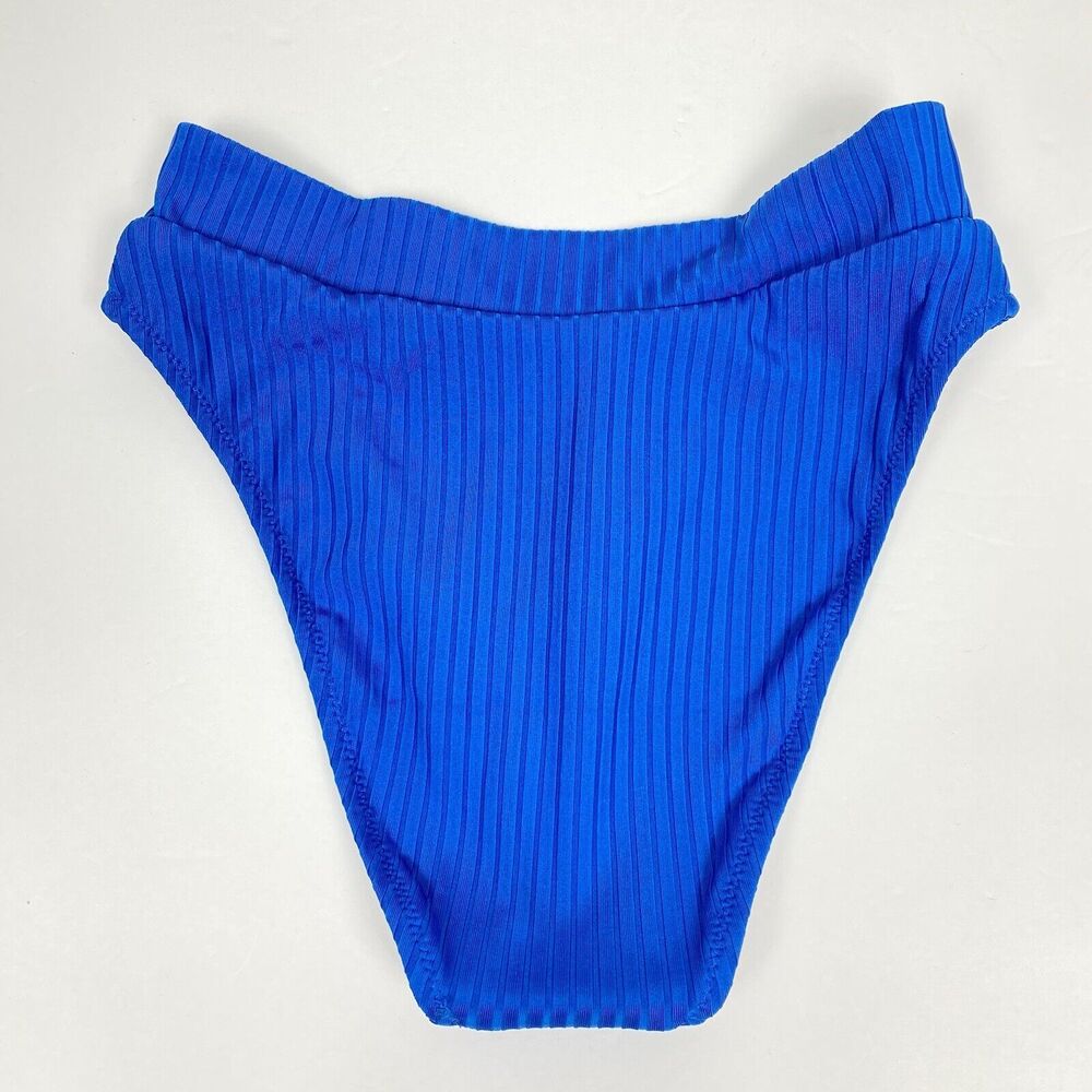 J. Crew Bikini Women XS Wide-rib crossover cheeky bottom Blue NWT Beach Swimwear - Picture 4 of 5